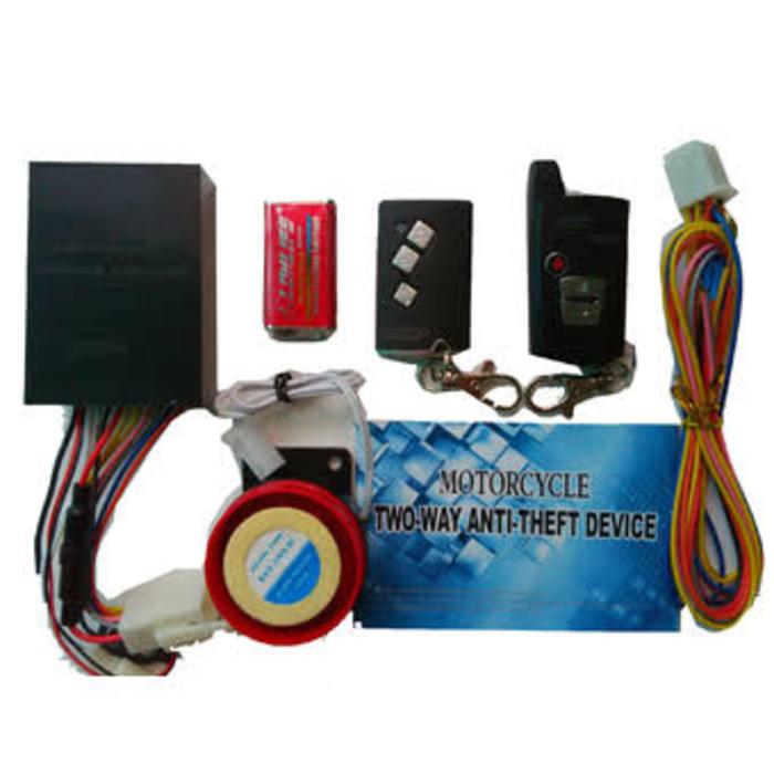 alarm mp two way include check engine plus relay | ( gembok alarm motor anti maling koper sepeda pagar cakram kinbar kode tas mobil clock rumah sensor gerak pintu digital remote lock bht ) |