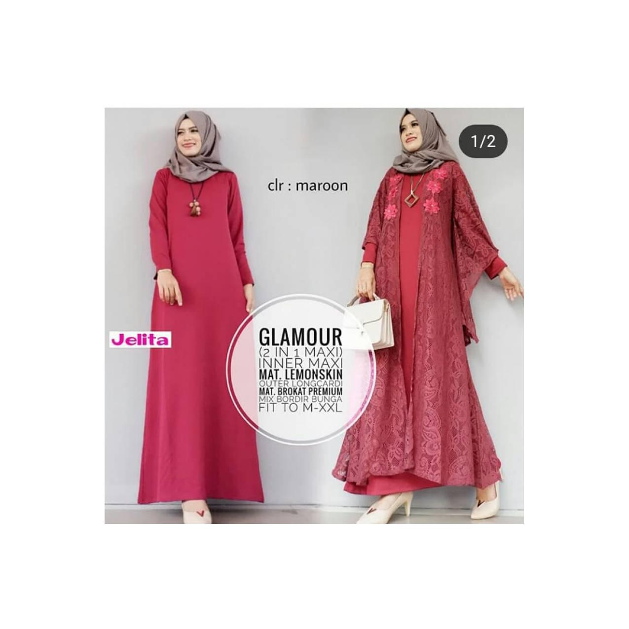 gamis brokat baju muslim maxi long dress kaftan wanita cardigan -jelit