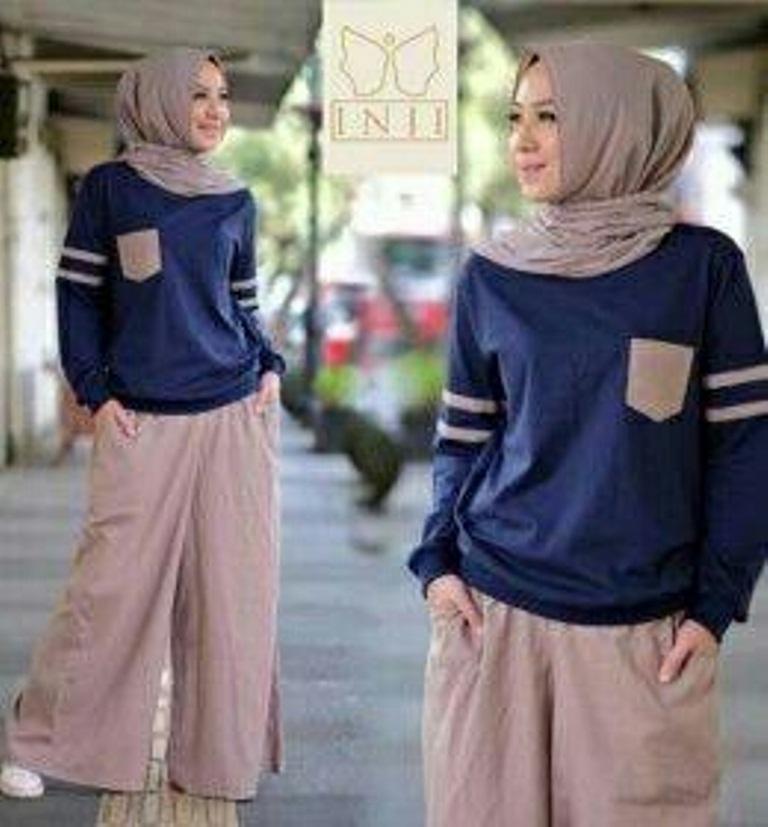 Claryne Setelan Wanita Blouse Lengan Panjang Celana Kulot Panjang Kirei