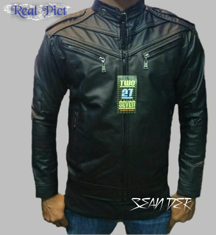 Promo Terbatas!! JAKET KULIT SINTETIS ALA KOREA - HITAM, L - ready stock