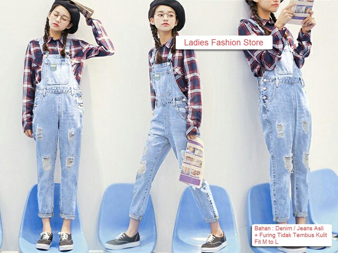 LFS Celana Wanita Kodok Denim Jeans / Celana Jeans Asli / Celana Cewek Kodok Robek / Over all Denim Ripped / Overall Jumpsuit Jamsuit / Jampsuit Jeans Wanita / Baju Kodok / Setelan Kodok / Setelan Lebaram / Celana Jeans Murah (netja / maem) - BIRU MUDA