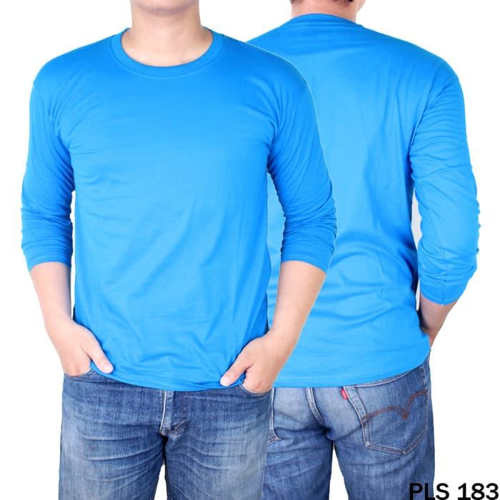 DISKON TERLARIS KAOS POLOS PRIA KATUN COMBED 30s LENGAN PANJANG WARNA BIRU TURKISH TERMURAH