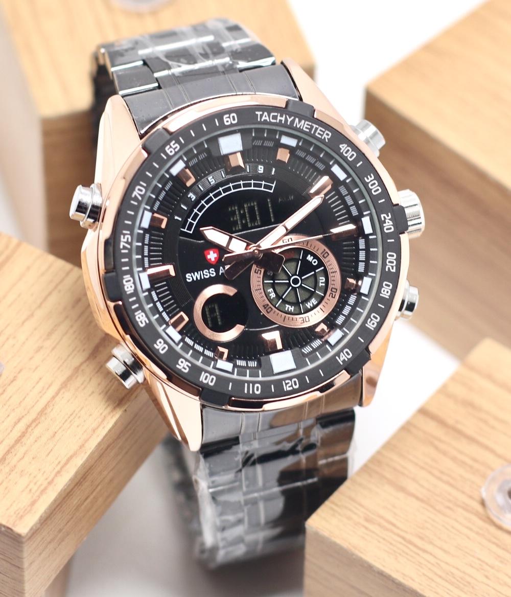 SWISS ARMY FASHION TRENDY_FITUR DUALTIME AKTIF FREE ( BOX EKSLUSIVE & BATTRE ORY ) JAM TANGAN PRIA TERBARU STAINLESS STEEL