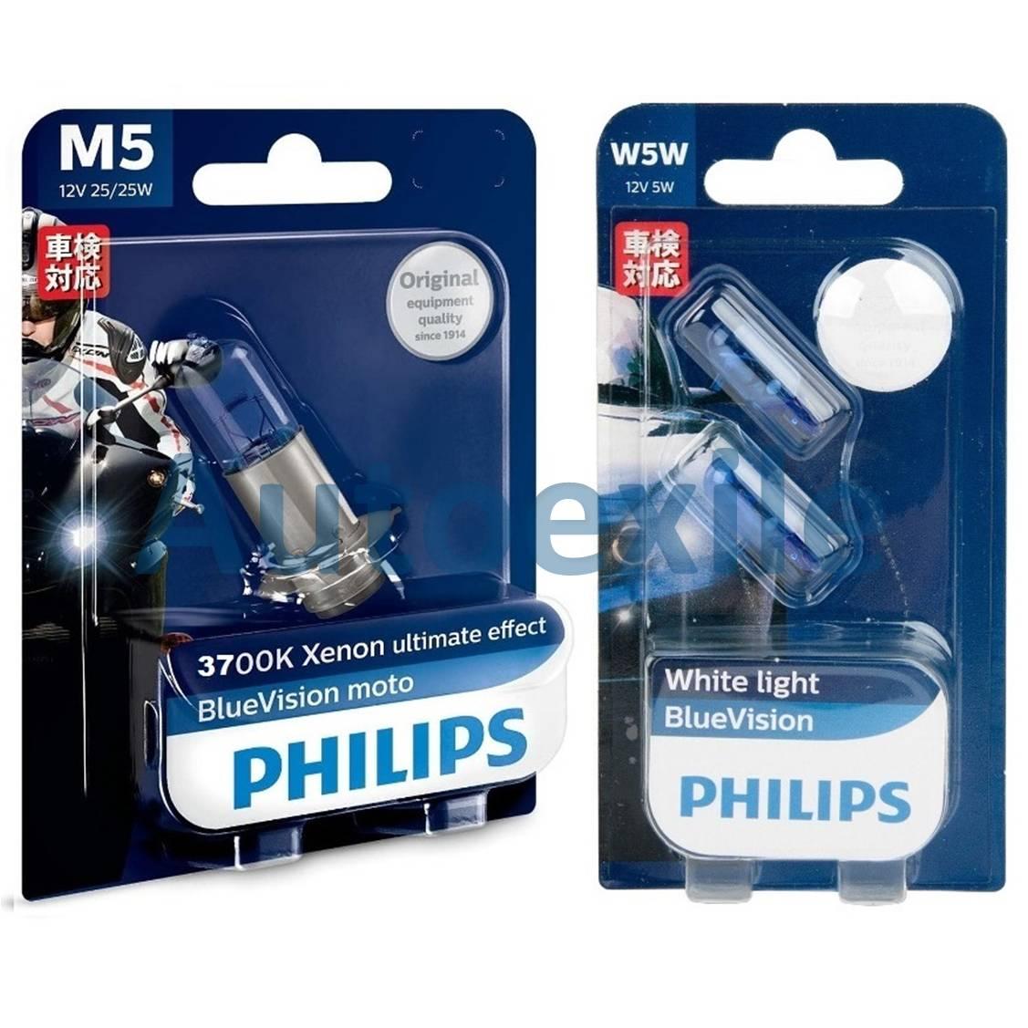 Paket Philips BlueVision H6 M5 25/25W 3700K Kaki1 dan Blue Vision T10 W5W White Light Lampu Motor Vario Beat Spacy Revo Supra X Fit Karisma Blade Scoopy CS1 CBR Force One Vega Z ZR Xeon Satria FU Shogun Smash Spin Tornado Skywave Skydrive Kaze Blitz