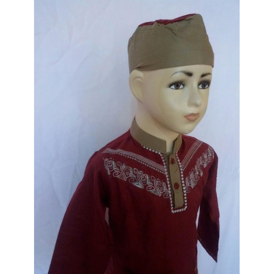 Baju Anak Setelan Baju Koko Merah Lengan Panjang Bordir Murah SAK 083L/ baju koko lebaran anak laki / baju koko aak laki murah terbaru / koko bordir