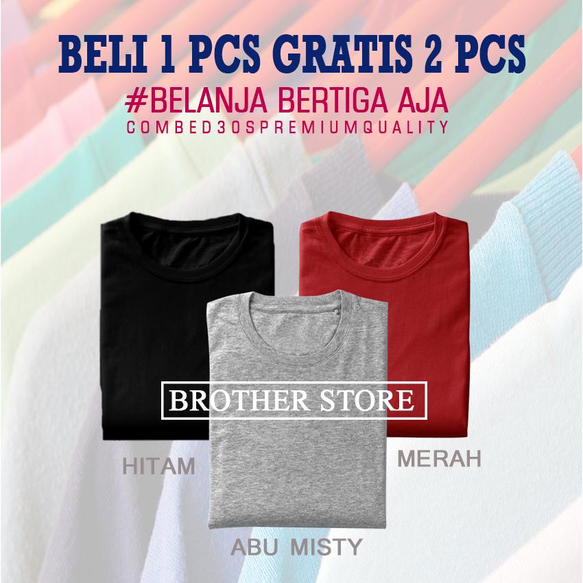 Kaos polos beli 1 gratis 2 pcs Hitam Merah Abu misty Premium