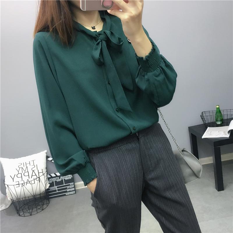 Warna Polos Seri Perempuan Lebar Elastis Mulut Lengan Baju Jersey Rayon Kemeja (Hijau Gelap)
