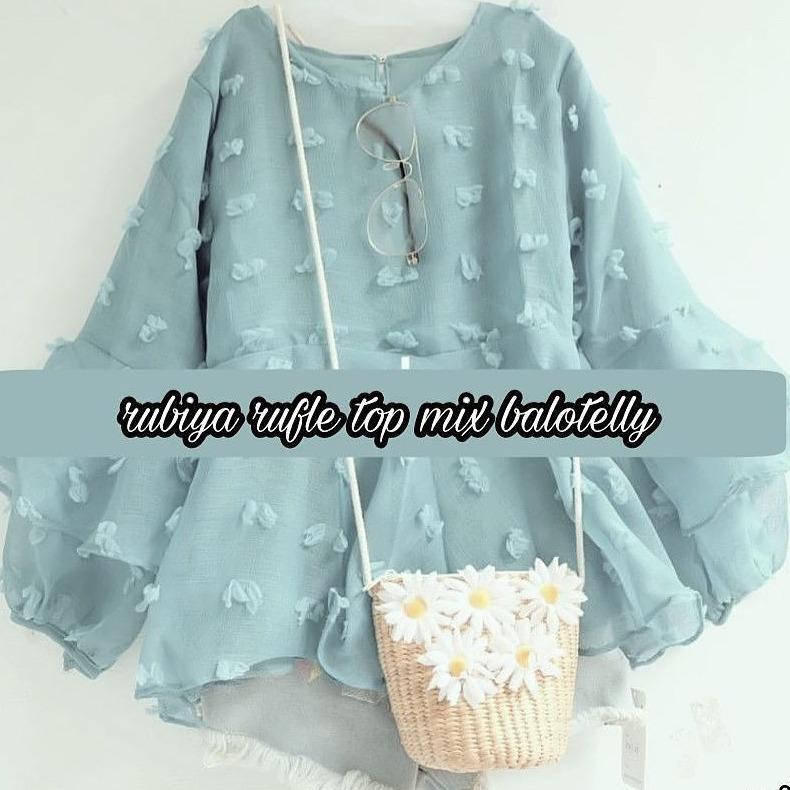 Baju Original Rubiyah Rufle Top Balotely Pakaian Wanita Muslim Modern Atasan Cewek Muslimah Blouse Shirt Simple Trend 2018