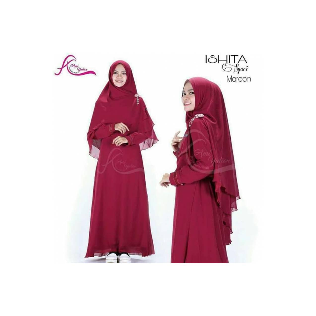 baru ishita gamis busana muslim polos ceruty eklusif simple elegan ori