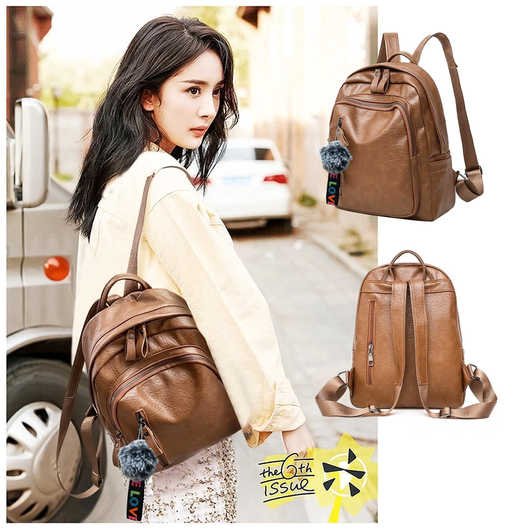 Tas Ransel Tas Backpack Tas Ransel Wanita Backpack Wanita Tas Travelling Tas Kerja Tas Kuliah Tas Ransel Kulit Tas Fashion Tas Import ( 3P Leather Ransel ) – Brown