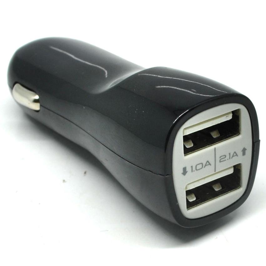 Teiton 2 Port Dual USB Chager Mobil Mini Adapter Head Charge Gadget Kepala Casan Hp Tablet Smartphone Iphone di Mobil Isi Ulang Daya Baterai 2 Socket Lubang Small Kecil Awet Tahan Lama Tidak Merusak Handphone Travel - Hitam