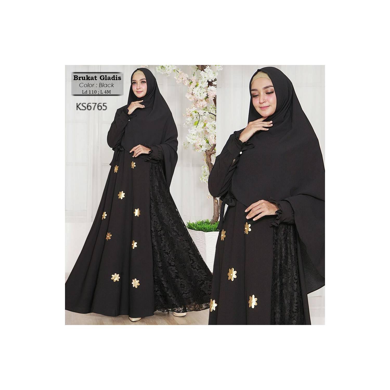 Busana muslimah/ jubah/gamis/Baju Muslim BRUKAT GLADIS hitam terbaik
