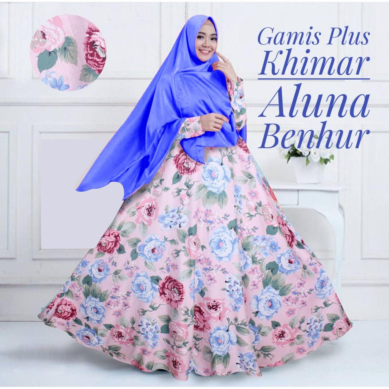 Gamis Katun Aluna Set Dengan Khimar Warna Benhur