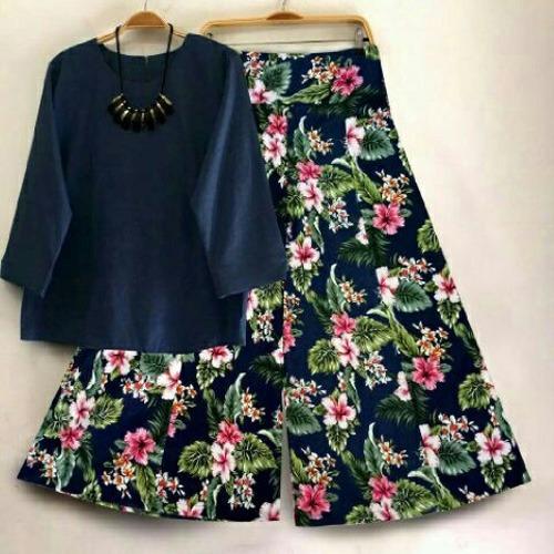 SR Collection Best Seller Set 2 in 1 Blouse Kulot Wanita Fitri - Navy Navy