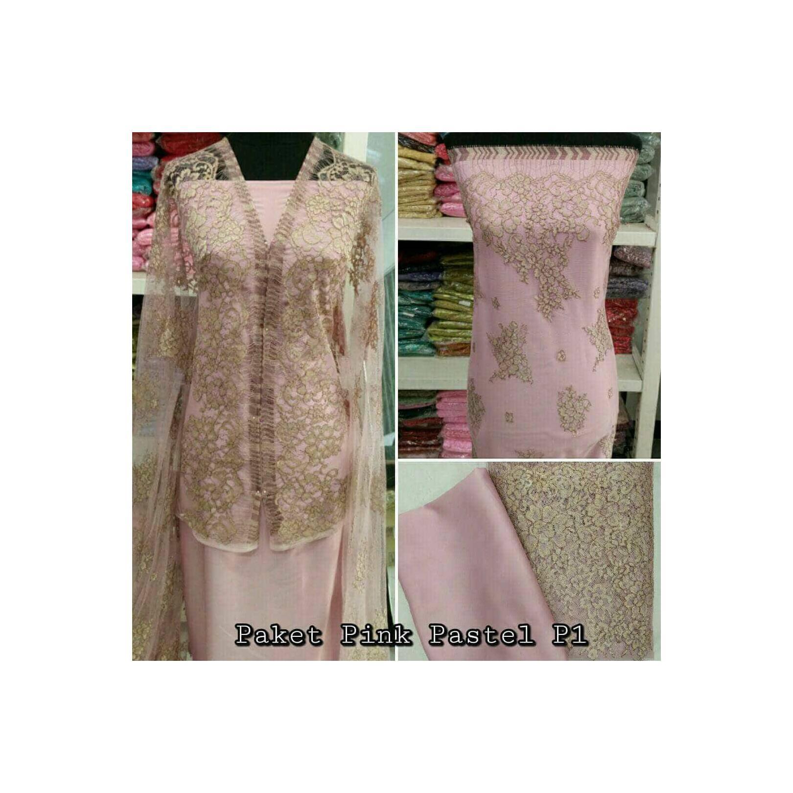 Brokat Brukat Bahan Kain Kebaya Dress Gaun Gamis Couple Pink Pastel P1