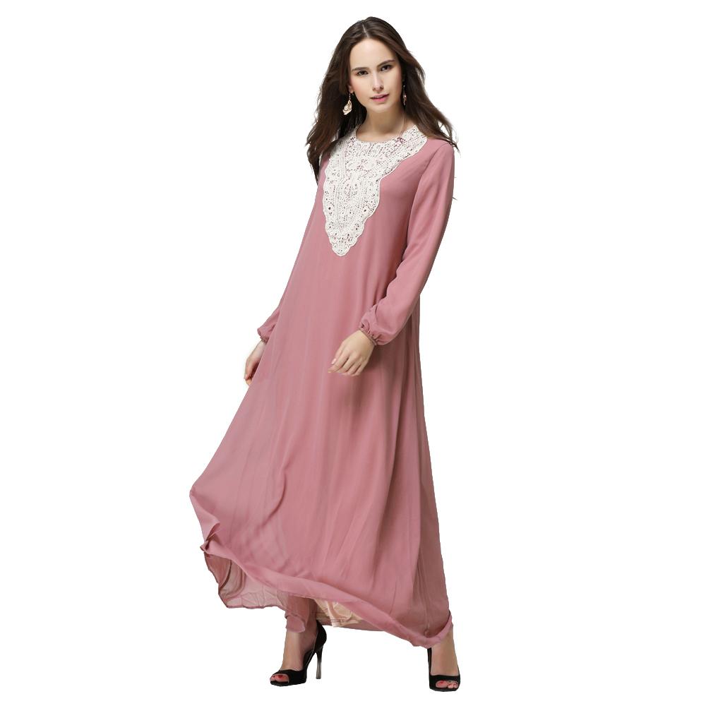Chiffon Arab Wanita Muslim Gaun Rok Jubah Arab Robe Jumpsuit Lengan Panjang Danau Biru-Intl