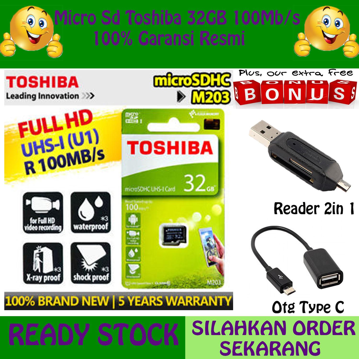 Original 100% Toshiba micro SD card TOSHIBA 32gb cl/10 speed up 100MB/s class 10 Memory Cad Micro Sdhc GRATIS Reader 2in1 + Otg Type C