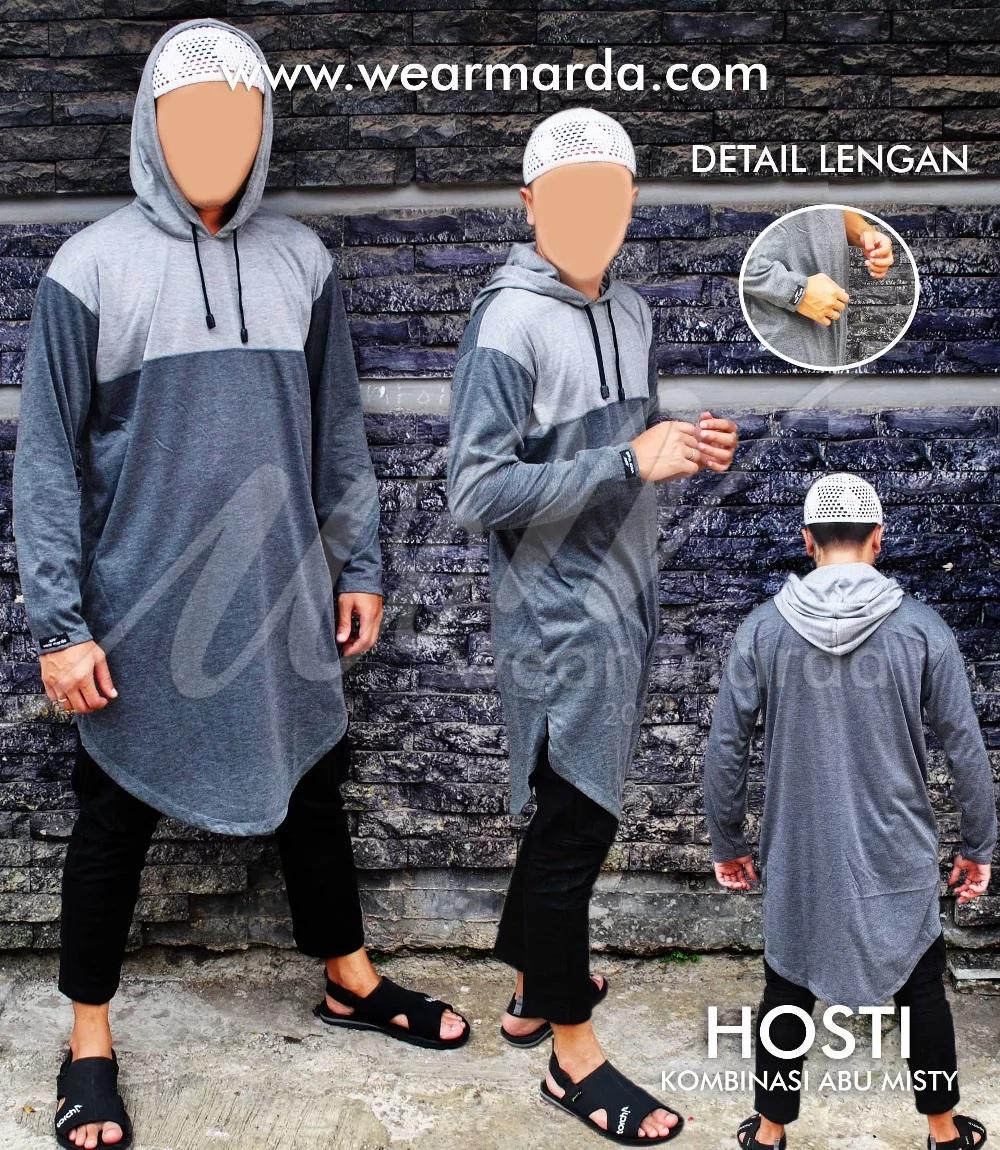 Gamis Kaos Pria Masa Kini Kurta Hoodie Abu Tua Syari