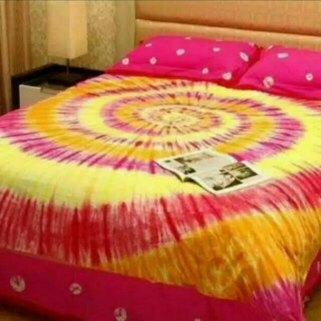 SPREI BALI KATUN Tiedye MURAH Motif Circle Pink Orange.