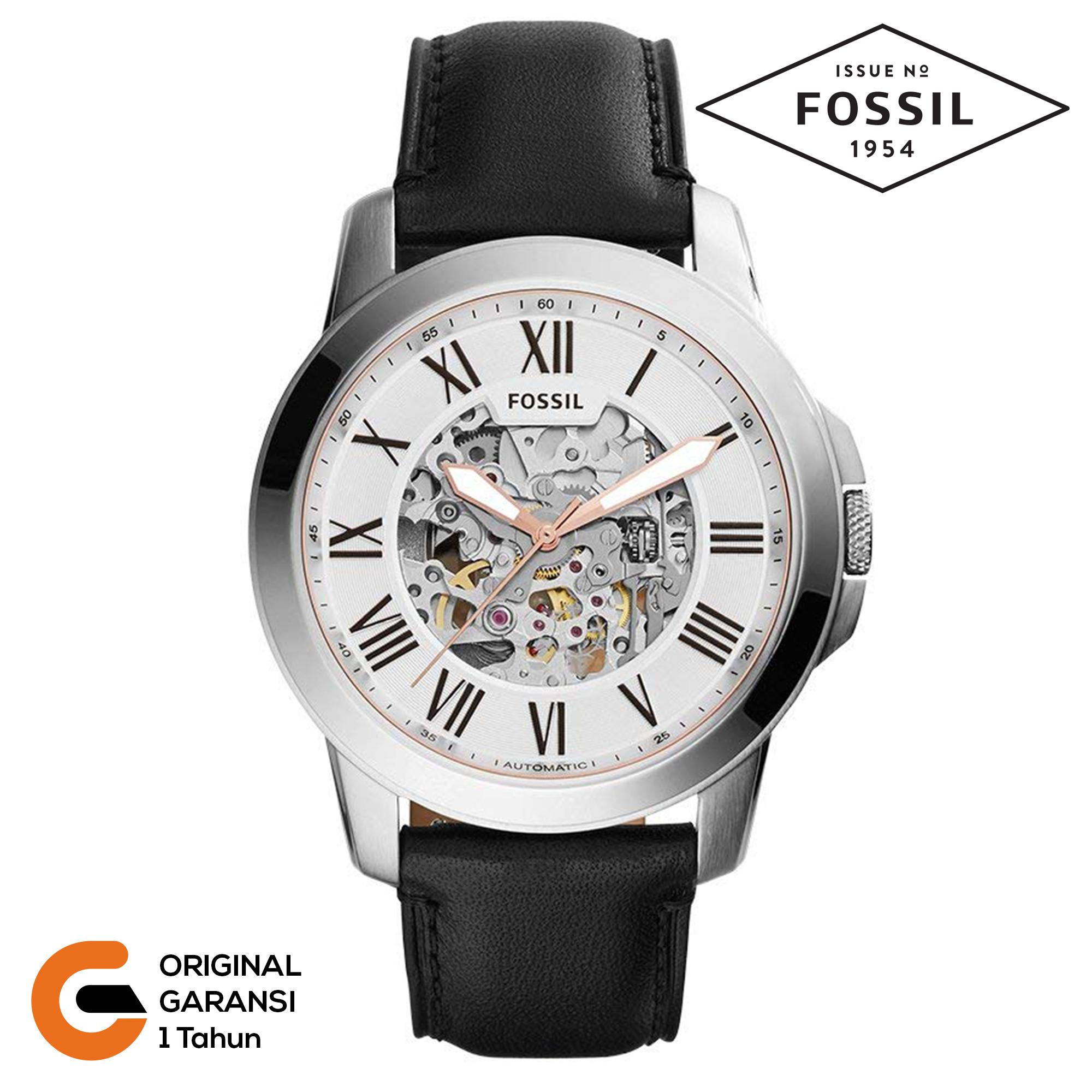 Fossil Jam Tangan Pria Fossil Grant Automatic Tali kulit Leather / Rantai Logam Stainless Steel Mechanical Automatic Movement Black Blue White Putih Hitam Biru ME3053 ME3054 ME3103 ME3052 EM3111 ME3054 ME3102 ME3099