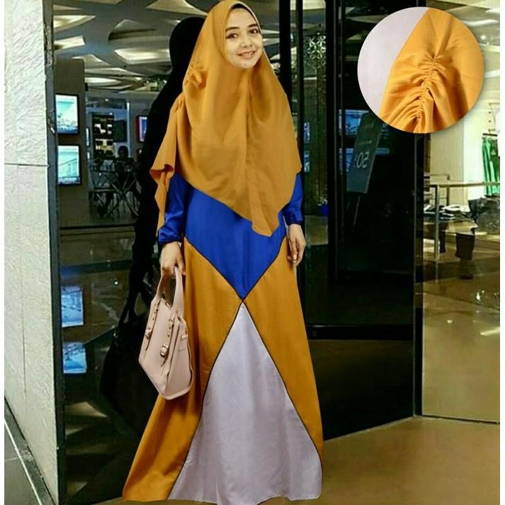 Cuci Gudang !!! Gamis Syari Marina Baju Muslim Maxi Bergo Baju Wanita Remaja Gold Tm