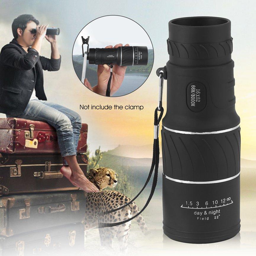 Ubest 16X52 Definisi Tinggi Teropong Monokular Zoom Skop Teleskop Lapisan Lensa Hitam-Intl