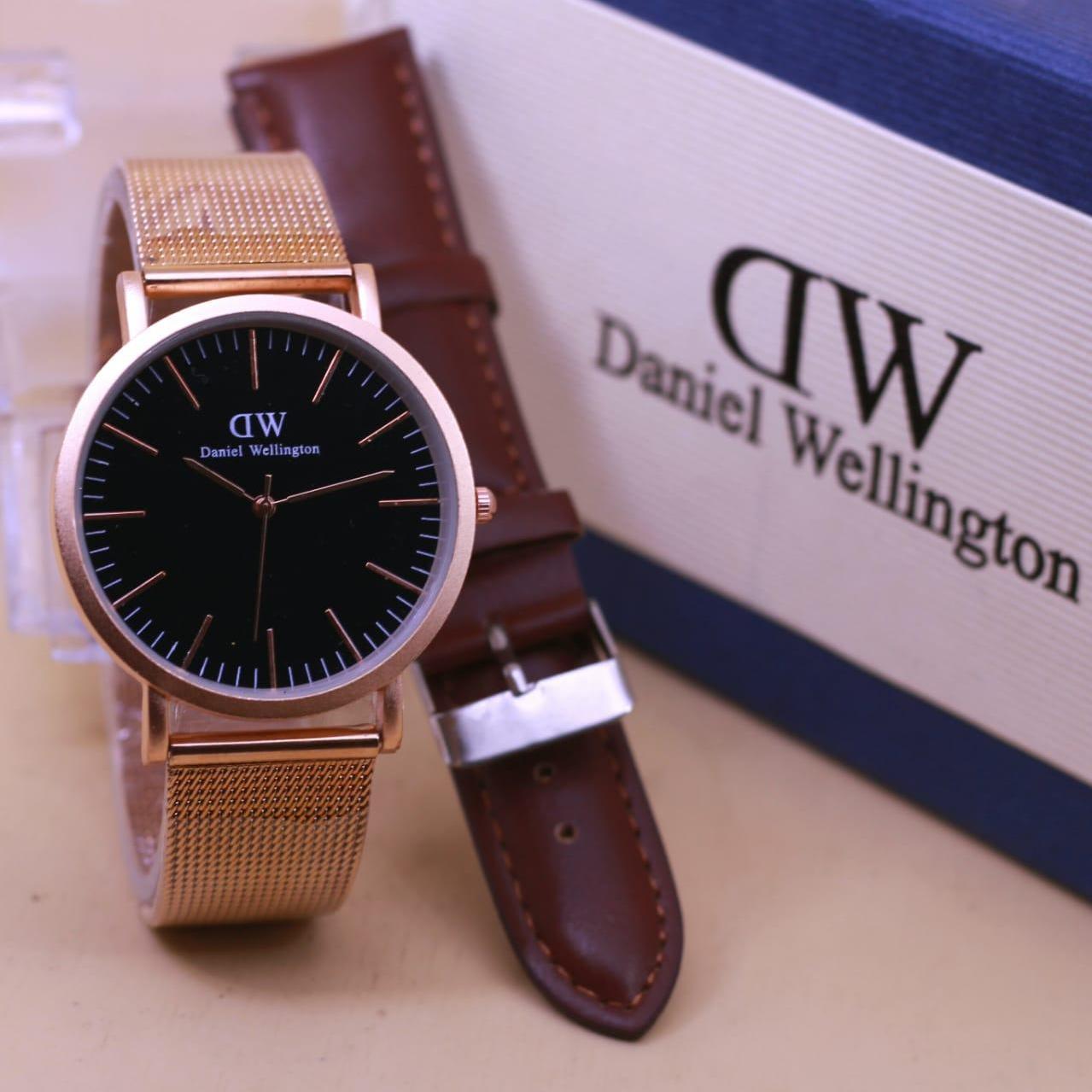 jam dw-jam tangan dw wanita fashion - jam tangan dw casual wanita - tali pasir - stainless steel free 1 pcs tali kulit