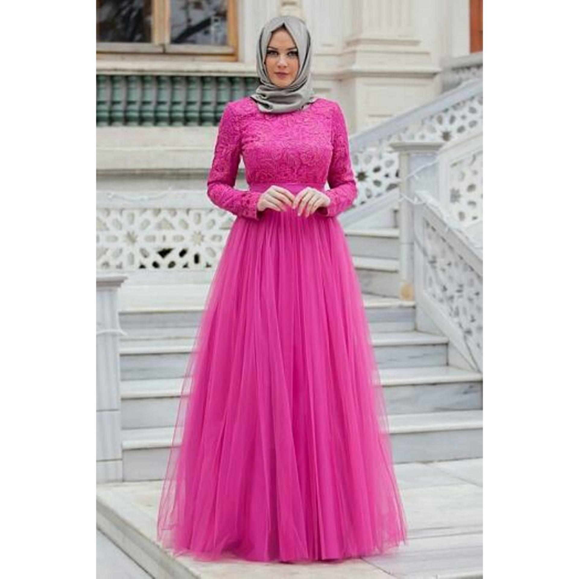 DIONISIA Almaera Maxi Dress Muslim Wanita Gamis Pesta Brukat Tile Lengan Panjang DIONISIA Almaera Maxi Dress Muslim Wanita Gamis Pesta Brukat Tile Lengan Panjang