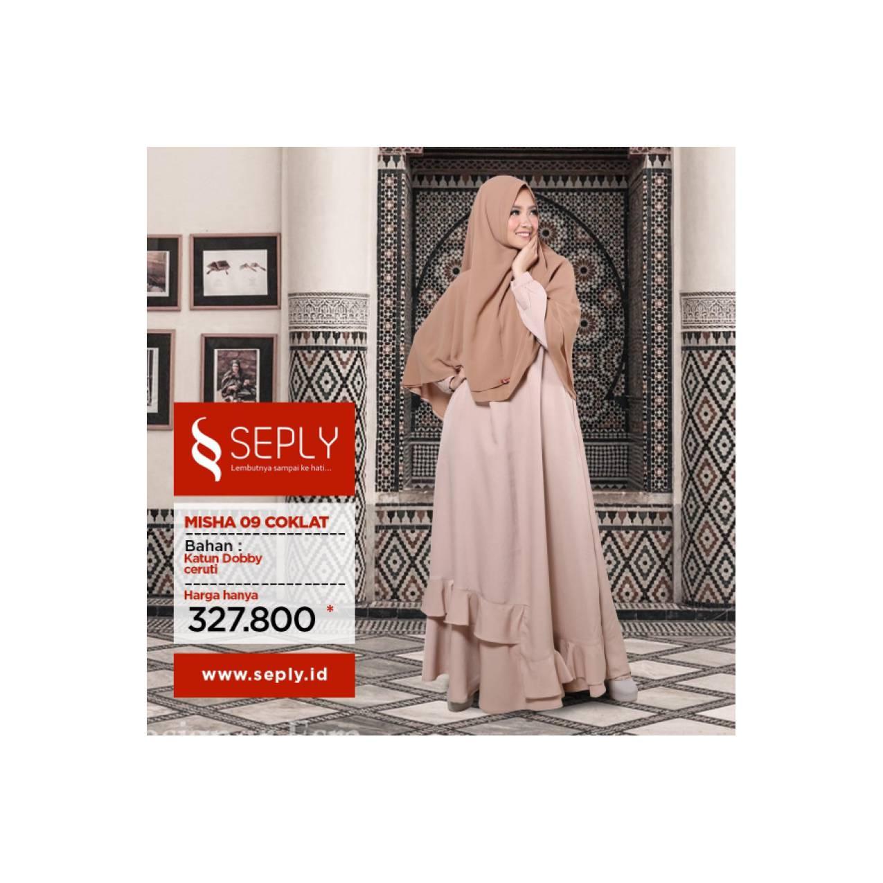 Gamis Set Syar'i Muslimah Modern Terbaru SEPLY Fashion MISHA 09 XL - Cokelat Muda, XL