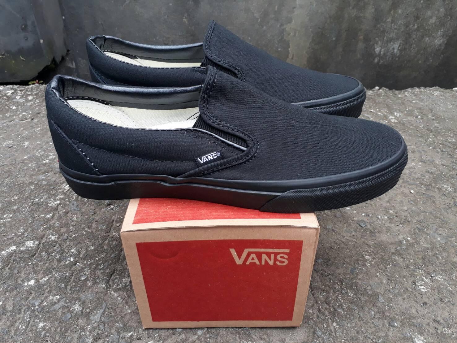 sepatu vans slip on classic full black wafle hf