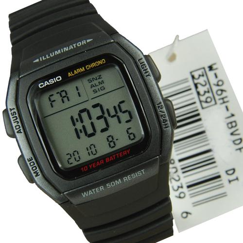 CASIO W-96H-1BVDF - Digital - Square Shape - Illuminator - Multifunction - Jam Tangan Unisex - Bahan Tali Resin - Hitam