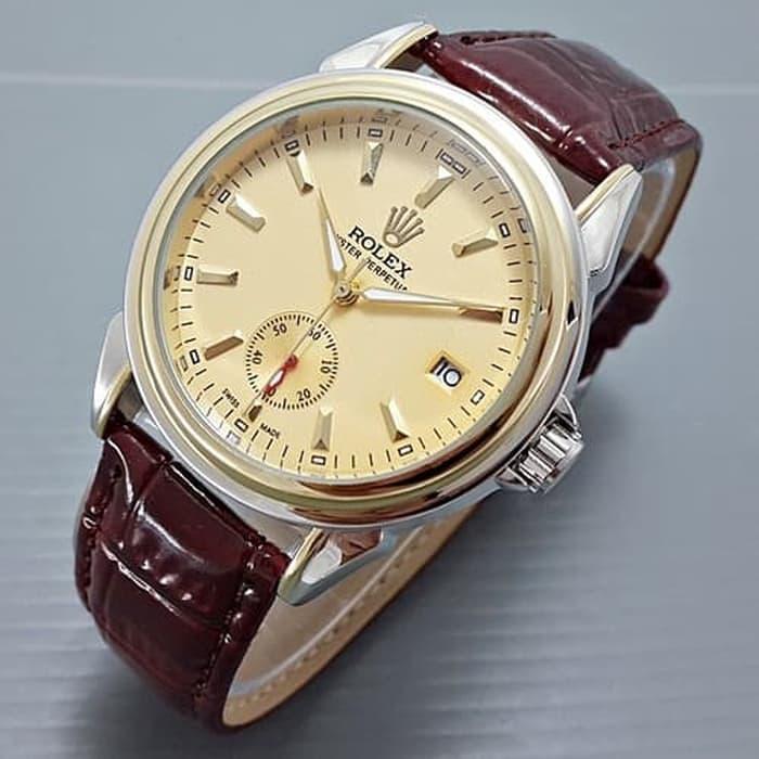 ASLI!!! Rolex Oyster Brown Silver (Jam Tangan Pria) - Plat Gold