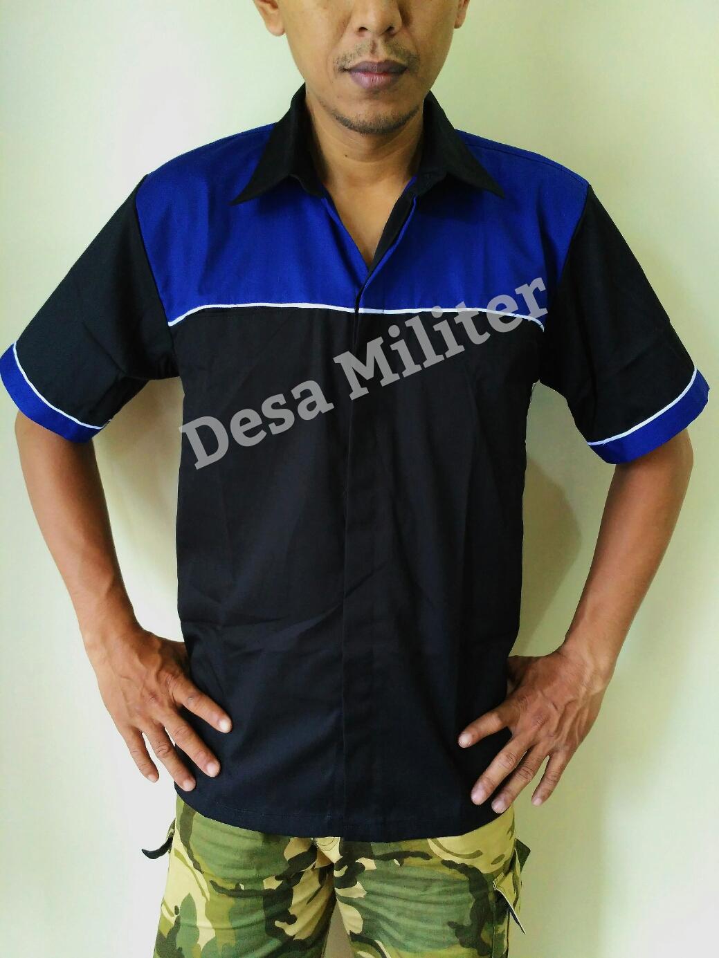 Seragam Kerja - Baju Crew - Kemeja Kombinasi Biru - Seragam Kerja Bengkel - Seragam OB - Office Boy
