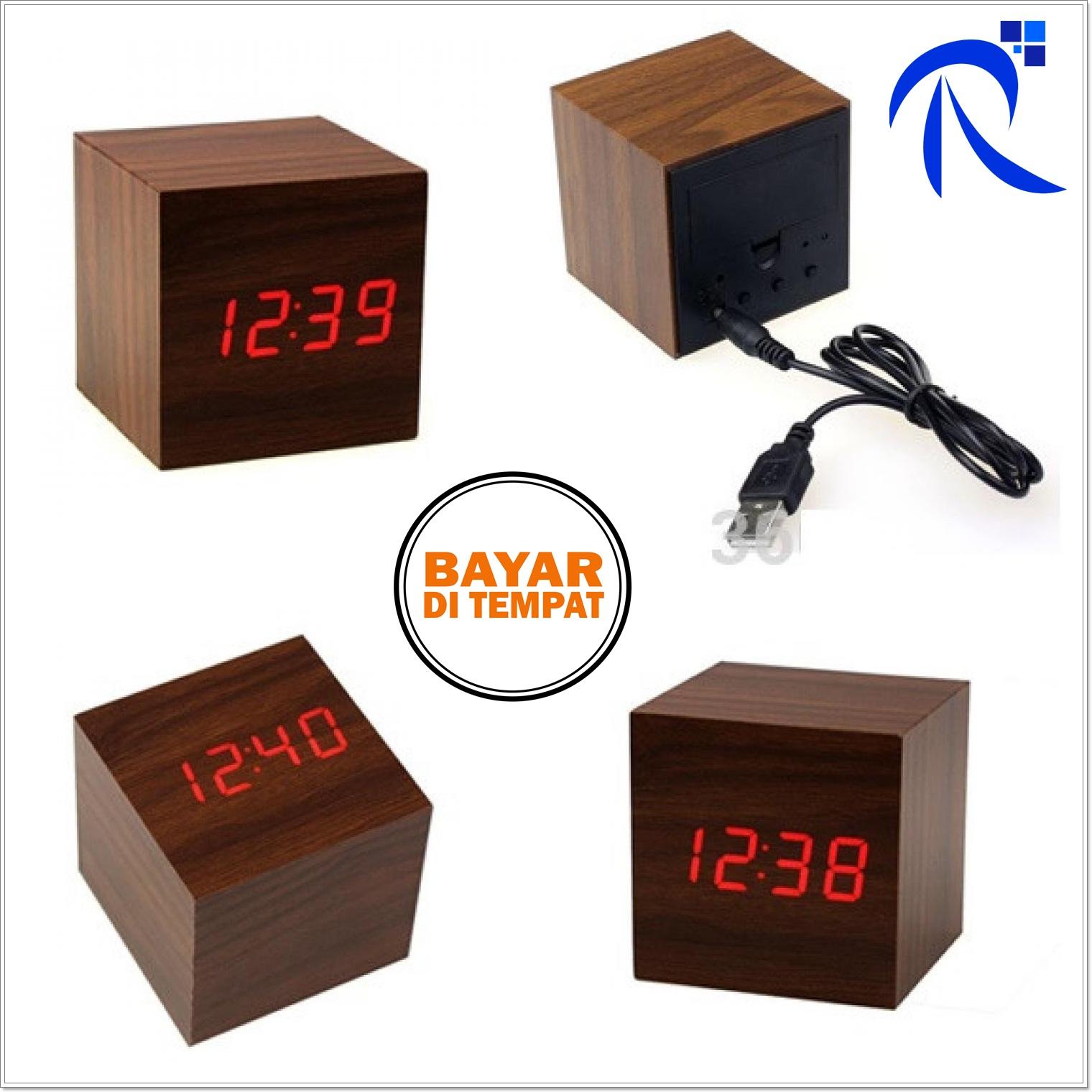 Rimas Jam Digital LED Kayu - JK-808 - Hitam Biru / Black Blue - Hitam Putih / Black White - Cokelat / Brown - Wooden - Weker Alarm Model Unik Menarik Elegan FREE ONGKIR !!