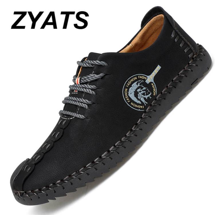 ZYATS Baru dan Sepatu Kulit Buatan Tangan Sepatu Datar Kulit Pria Kasual Loafer Ukuran Besar 38-46