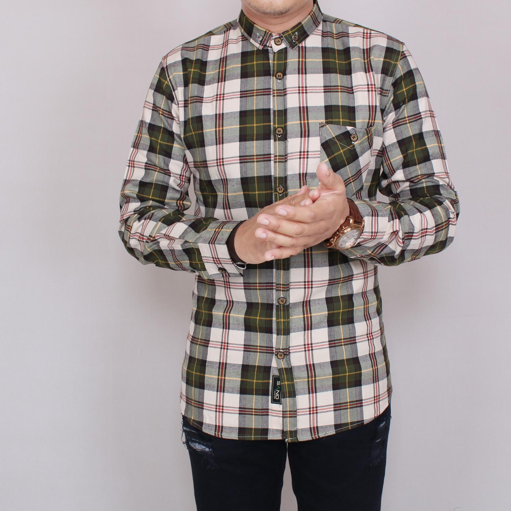 Zoeystore 5851 Kemeja Flanel Pria Lengan Pendek Exclusive Baju Kemeja Flannel Cowok Kerja Kantoran Formal Kemeja Distro Putih Kotak Hijau Lumut