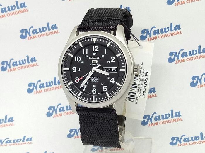 Promo!! Seiko 5 Sports Snzg15K1 Automatic Black Nylon - Jam Tangan Pria Snzg15 - ready stock