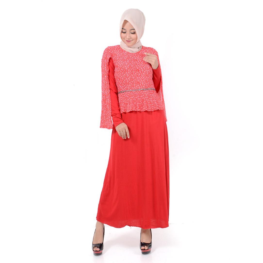Jfashion Long Dress Gamis Maxi tangan Panjang Kombinasi - Raidah