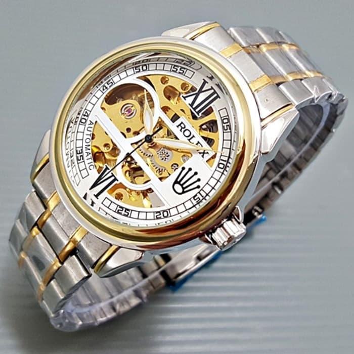 Jam Tangan Pria / Cowok Rolex Rantai Automatic Romawi Silver Murah