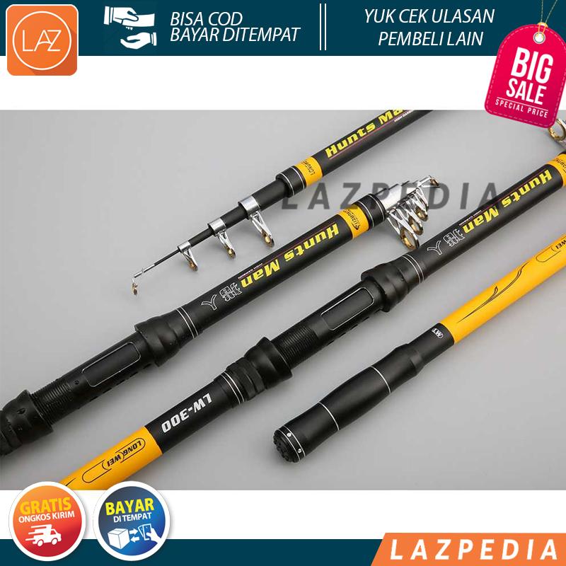 Laz COD - Hunts Man Joran Pancing Carbon Fiber Telescopic Baitcasting Yang Stabil dan Kuat 2.1 M / Hitam Kuning - Lazpedia A465