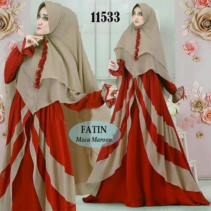 PALING MURAH BAJU BUSANA MUSLIM GAMIS FATIN SYARI ABU MAROON BERGO SOFT PED