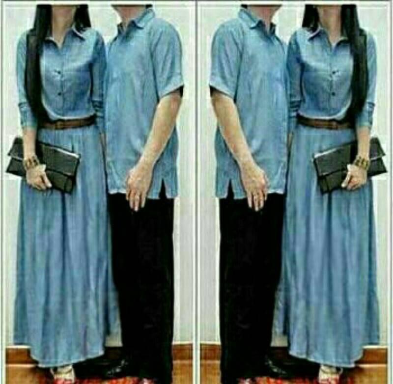 FASHIONFLOWER-BAJU COUPLE KEMEJA MAXI KIZZY DENIM + FREE BELT (COWOK DAN CEWEK) FASHION COUPLE | COUPLE BATIK | KEMEJA COUPLE | BAJU KEMBARAN | COUPLE MUSLIM