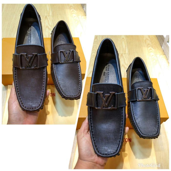 BEST SELLER!!! Jual Sepatu Loafers Pria Branded - Lv Louis Vuitton - Black-Coffee