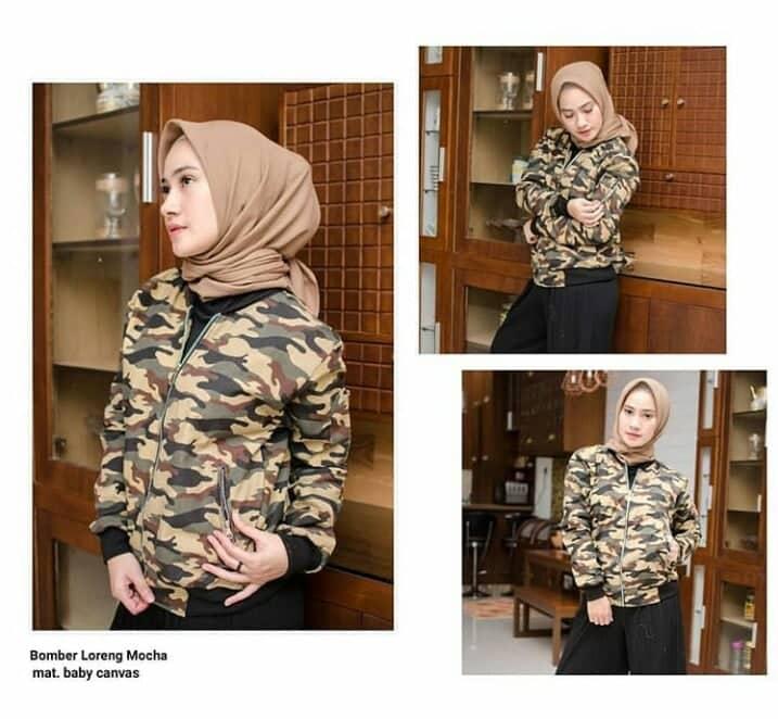 Fashion Bomber Loreng Mocha // bahan Babycanvas fashion wanita // Jaket Bomber Loreng Wanita