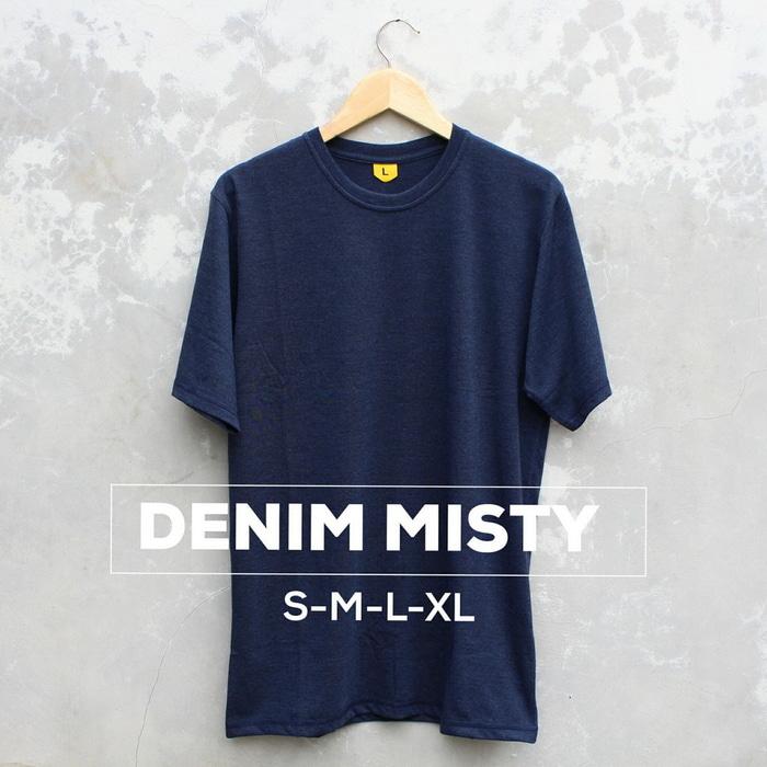 Baju Kaos Polos Oblong Bandung DENIM MISTY Biru Navy Tua Cewek Cowok