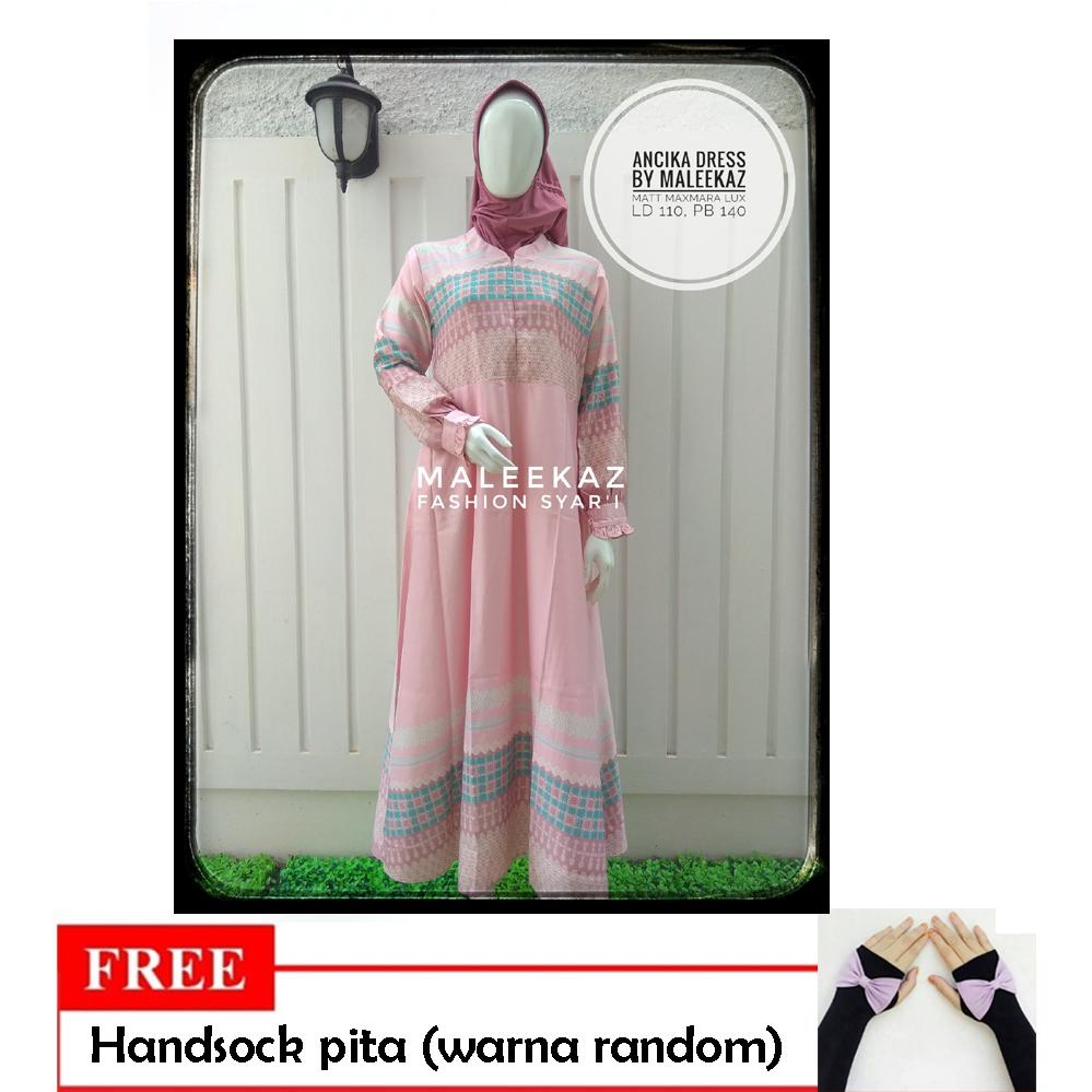 Promo...!!! Free Handsock pita - MaleekaZ Fashion Syar'i / Baju Gamis Muslim Syari / Dress Muslimah / Hijab Muslim / Gamis Syari / Baju Muslim / Fashion Muslim / Fashion Maxi / Setelan Muslim / Hijab Wanita - Ancika Dress - Pink