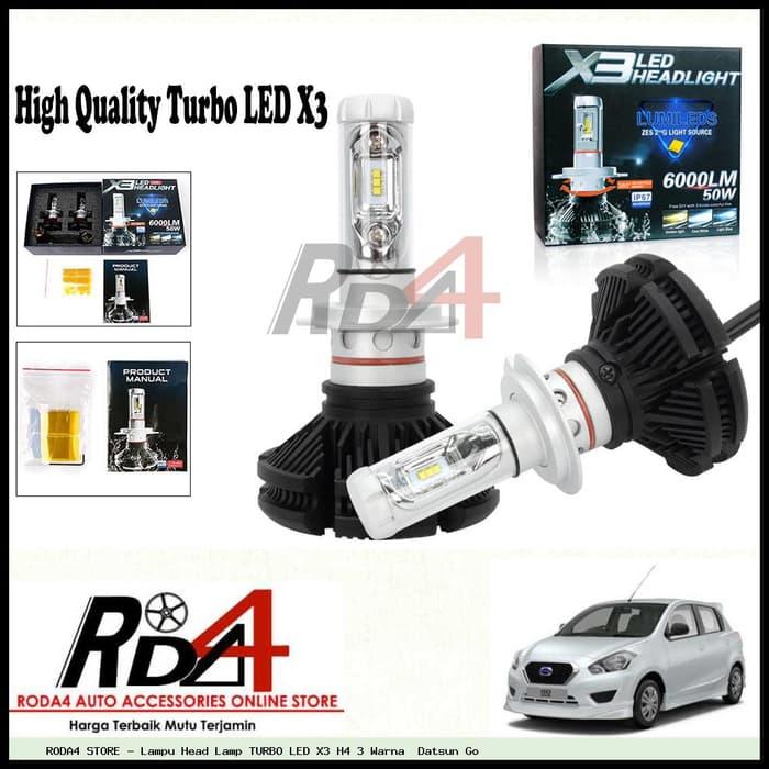 Lampu Head Lamp TURBO LED X3 H4 3 Warna Datsun Go