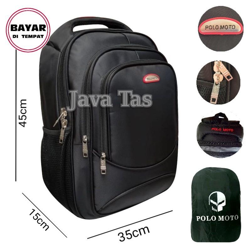 Java Tas Ransel Laptop Polo Moto Tas Ransel Pria Tas Ransel Wanita Tas Laptop Tas Laptop Murah Tas Punggung Tas Kerja Tas Kuliah Tas Ransel Laptop Import Black 2 + Waterproof Raincover