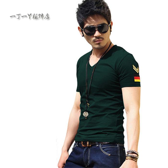 Musim panas Kaos Pria penggemar militer baju kamuflase katun murni THE SPECIAL ARMS Gaya Korea Super Slim Olah Raga pakaian militer bordir Kerah V lengan pendek
