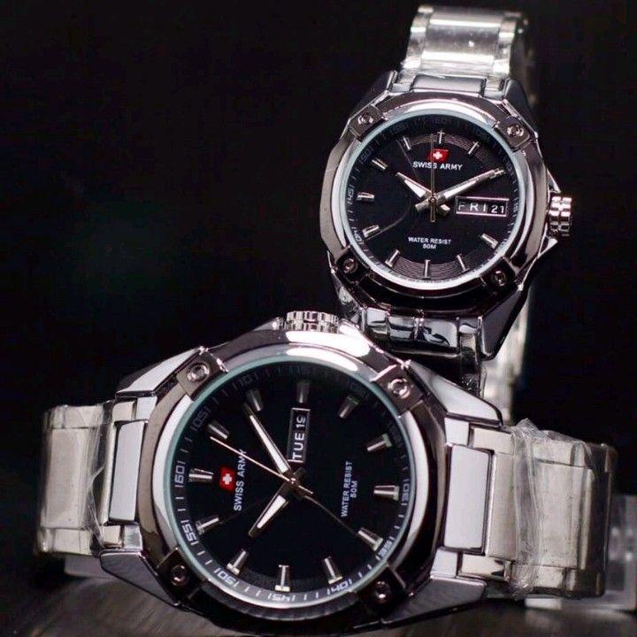 Swiss Army Couple/Pasangan Toko Grosir Fitur Tanggal Hari Aktif Free ( Box Swiss Army Ekslusif & Battre Ory) Body Stainless Anti Karat Tali Rantai Model Terbaru
